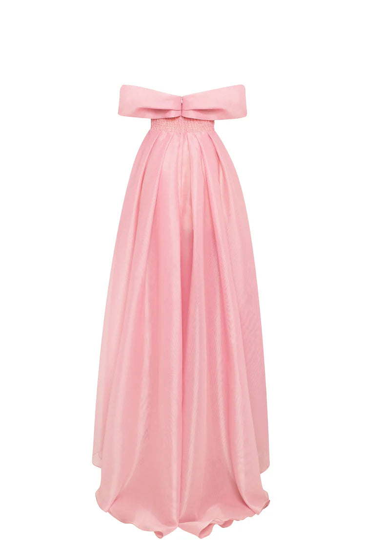 Reverie Off Shoulder misty rose maxi dress