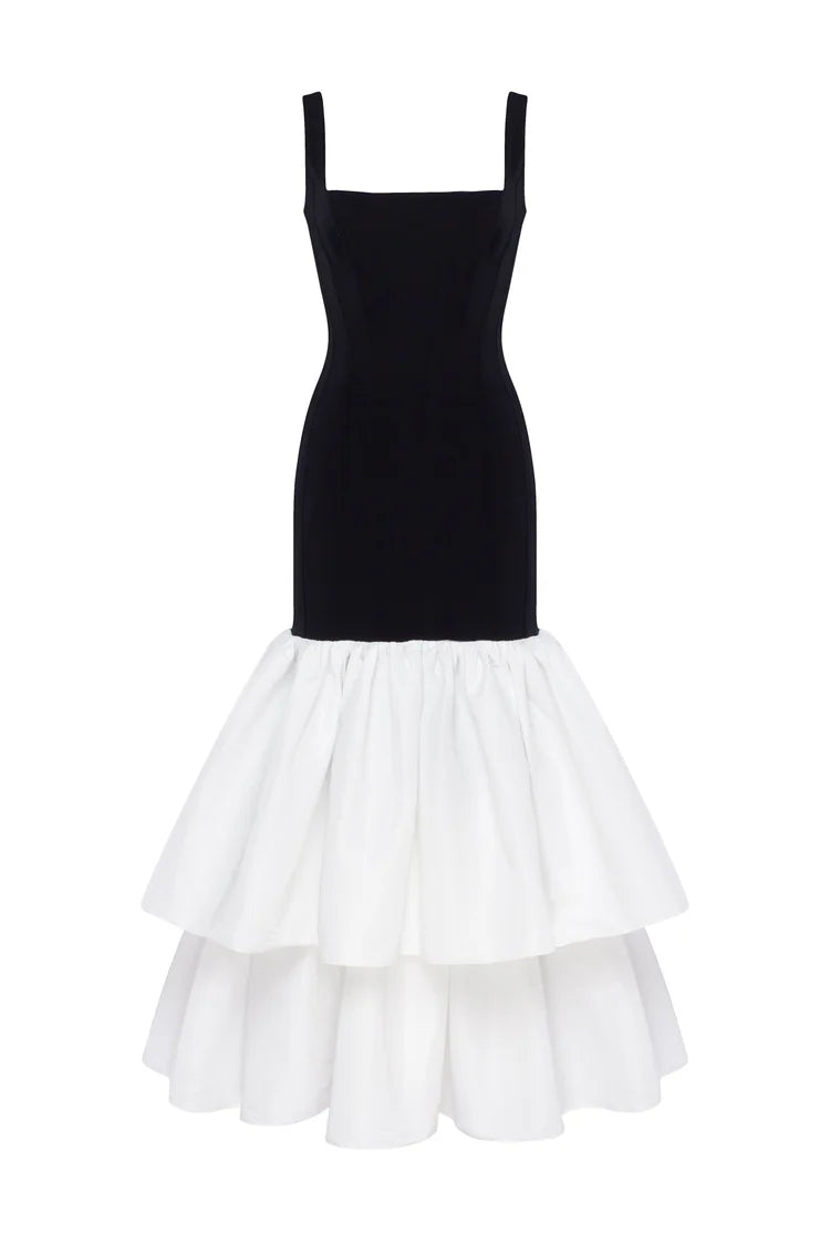 Black Contour maxi dress with Ivory Puffy Tiered Skirt, Parisienne