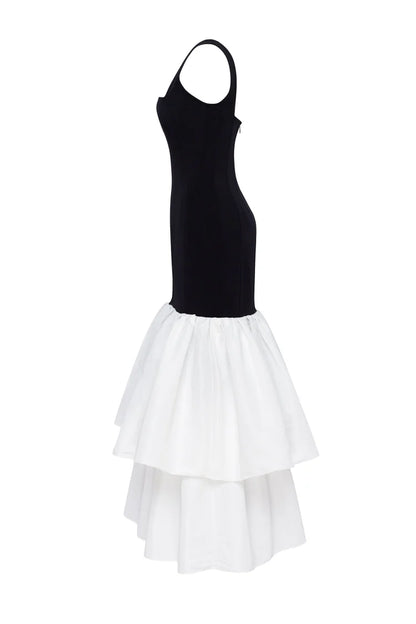 Black Contour maxi dress with Ivory Puffy Tiered Skirt, Parisienne