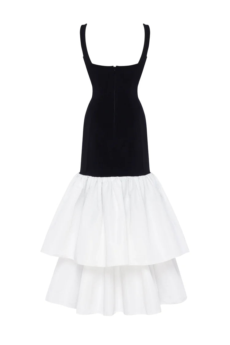 Black Contour maxi dress with Ivory Puffy Tiered Skirt, Parisienne