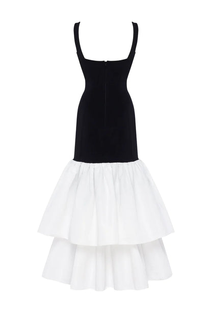Black Contour maxi dress with Ivory Puffy Tiered Skirt, Parisienne