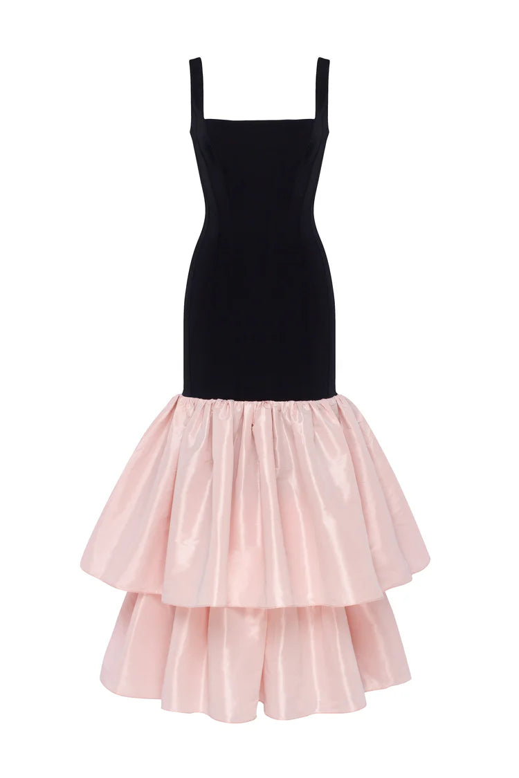 Pink Contour maxi dress with Ivory Puffy Tiered Skirt, Parisienne