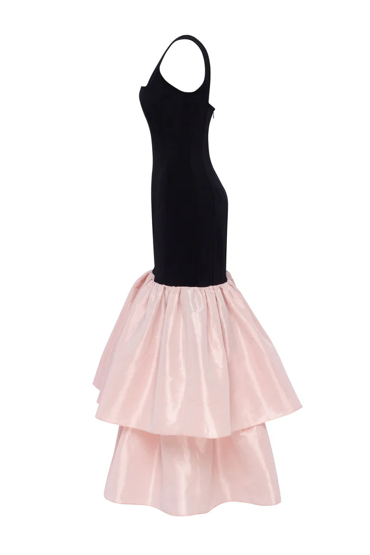 Pink Contour maxi dress with Ivory Puffy Tiered Skirt, Parisienne