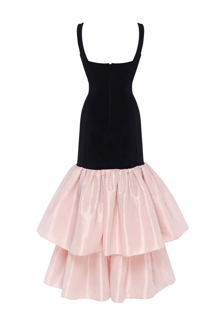 Pink Contour maxi dress with Ivory Puffy Tiered Skirt, Parisienne