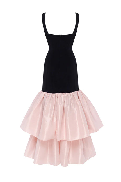 Pink Contour maxi dress with Ivory Puffy Tiered Skirt, Parisienne