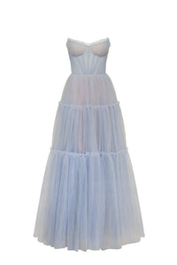 Cloudy Bluebell Tulle Ruffled Gown