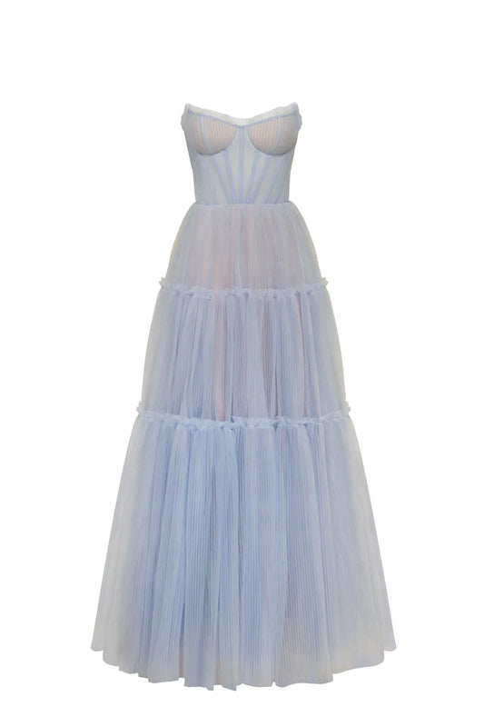 Cloudy Bluebell Tulle Ruffled Gown