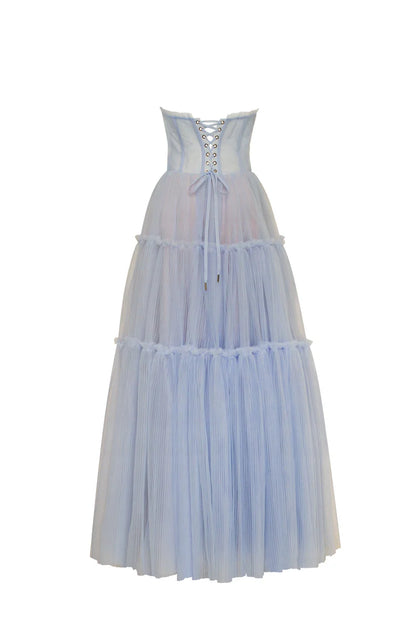 Cloudy Bluebell Tulle Ruffled Gown