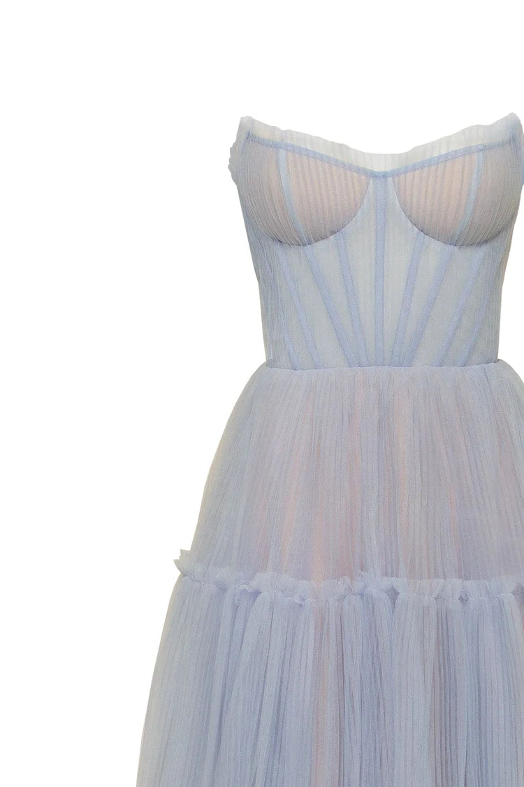 Cloudy Bluebell Tulle Ruffled Gown