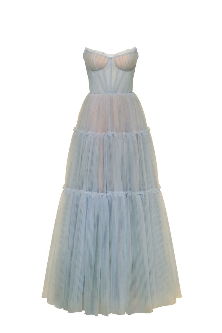Ocean Wave Tulle Ruffled Gown