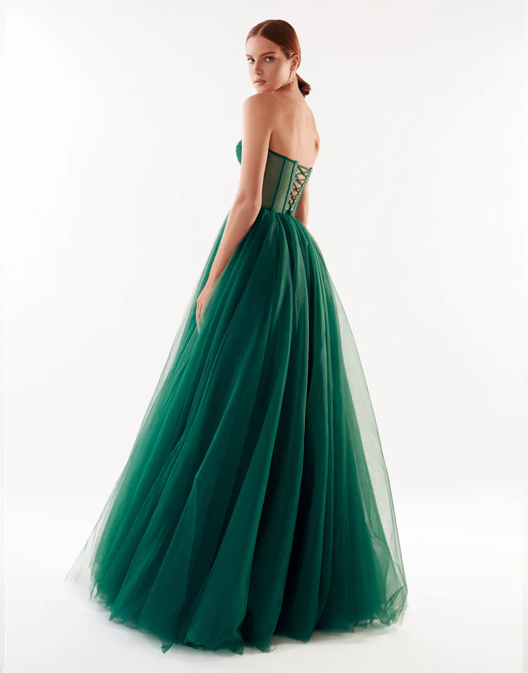 Forest Green Tulle Muse Gown with a Corset Bustier