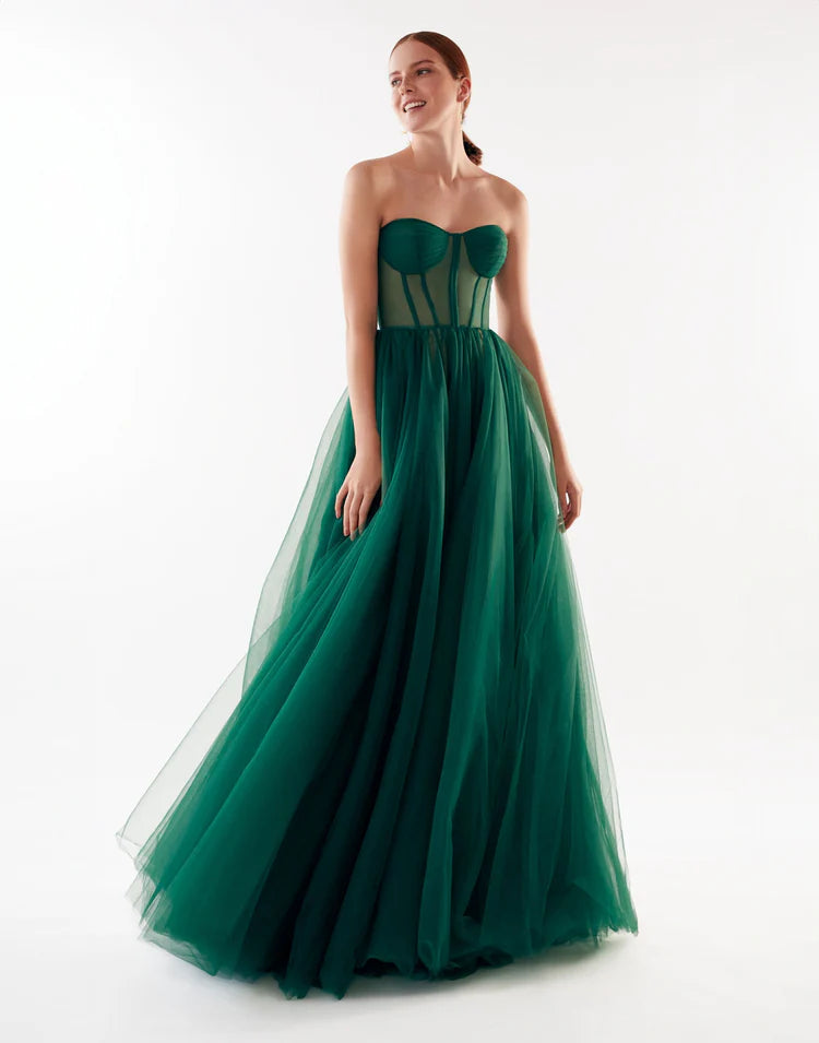 Forest Green Tulle Muse Gown with a Corset Bustier