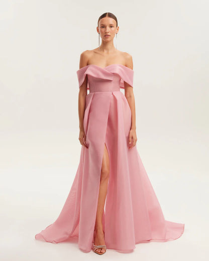 Reverie Off Shoulder misty rose maxi dress