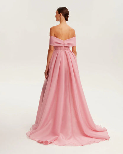 Reverie Off Shoulder misty rose maxi dress