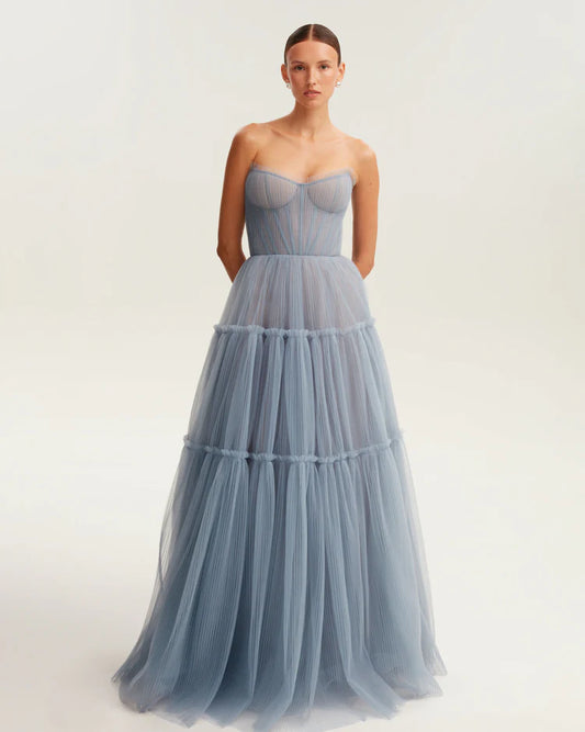 Cloudy Bluebell Tulle Ruffled Gown
