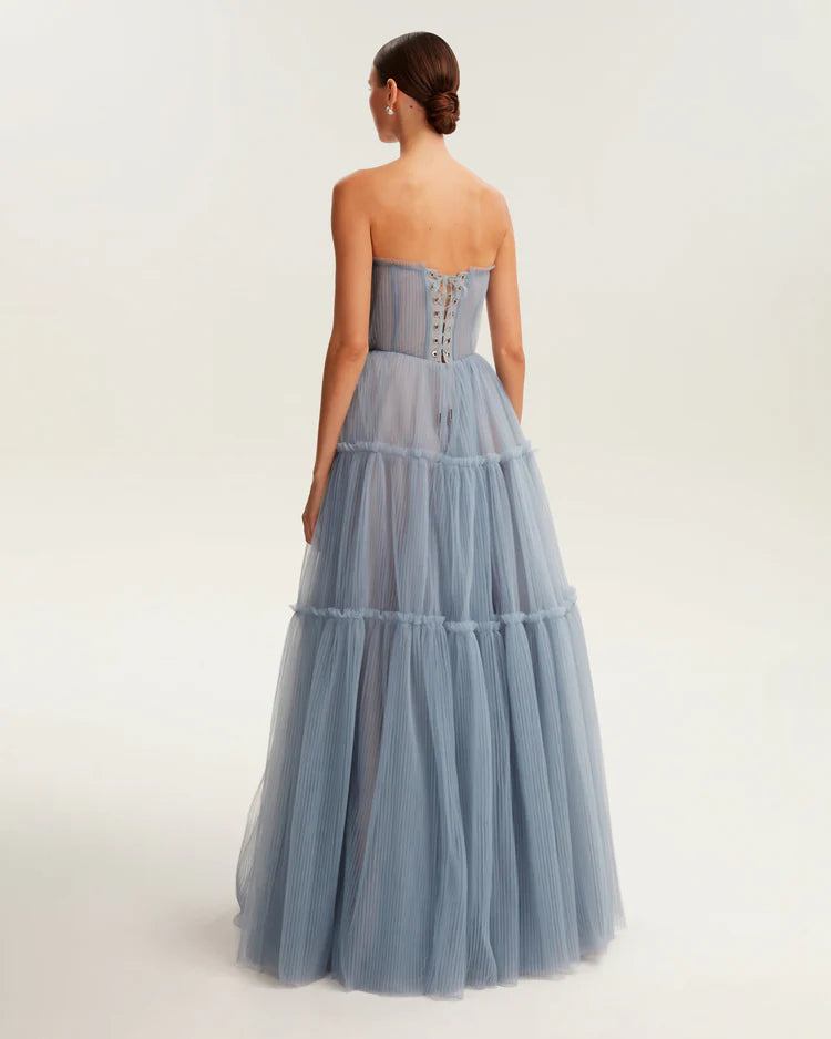 Cloudy Bluebell Tulle Ruffled Gown