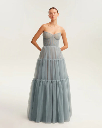 Ocean Wave Tulle Ruffled Gown