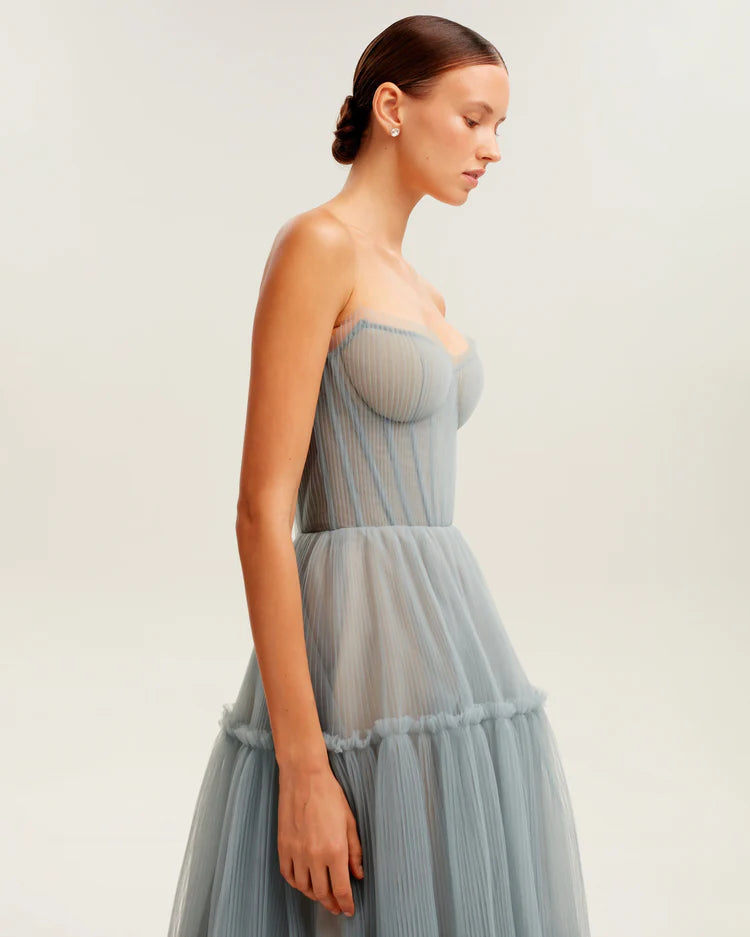 Ocean Wave Tulle Ruffled Gown