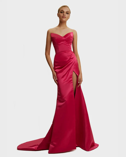 Fuchsia Siren evening gown with thigh slit