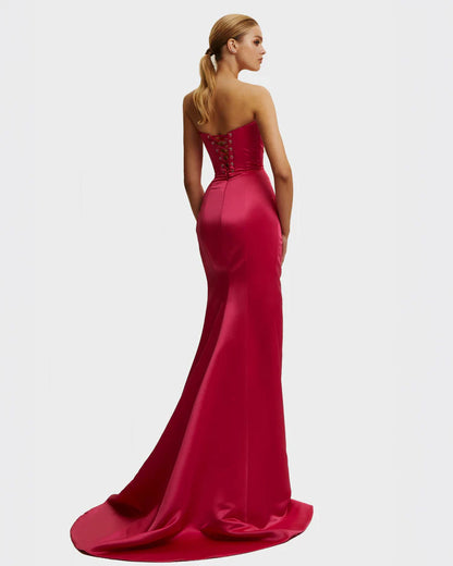 Fuchsia Siren evening gown with thigh slit