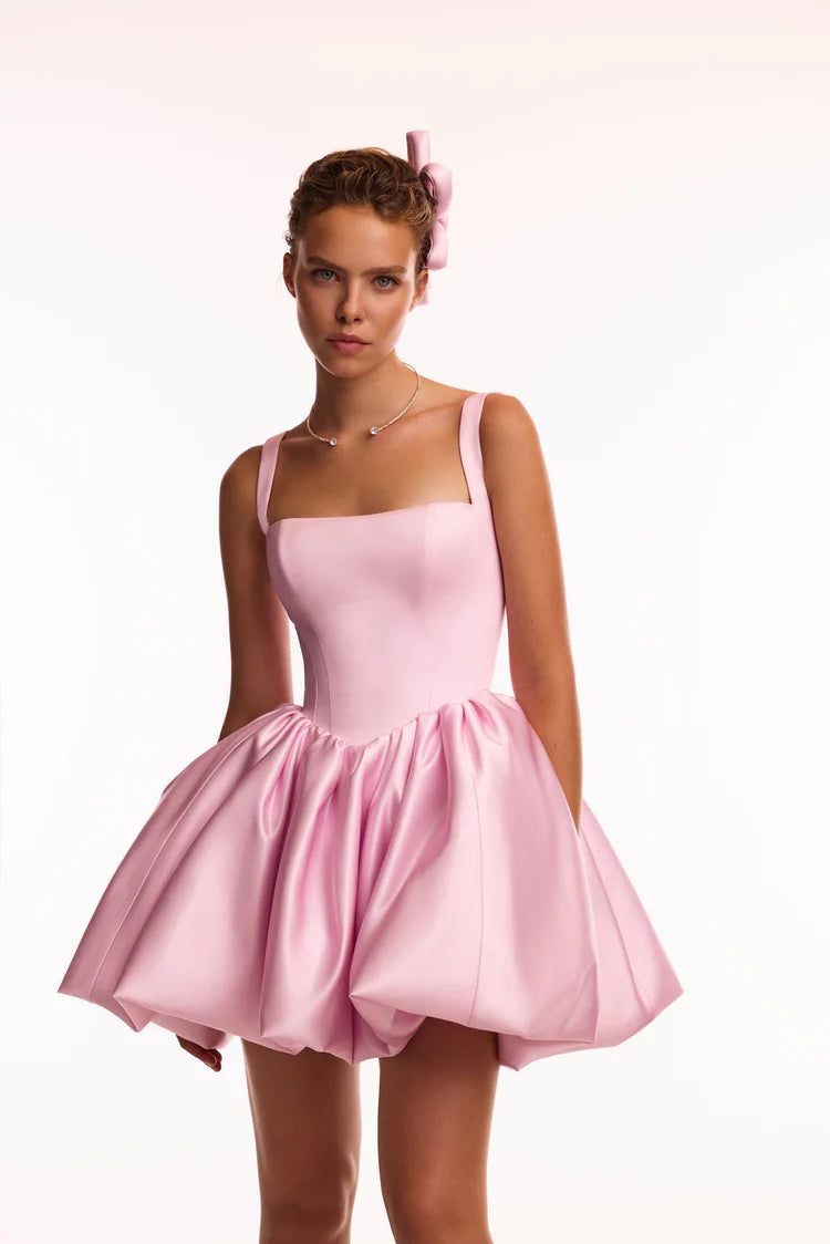 Adorable Puffy Pink Glow Mini Dress