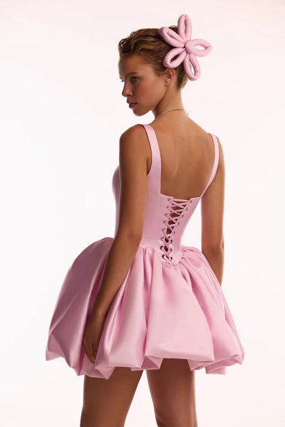 Adorable Puffy Pink Glow Mini Dress