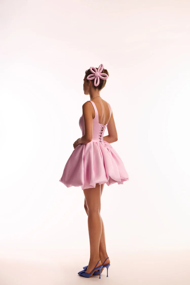 Adorable Puffy Pink Glow Mini Dress