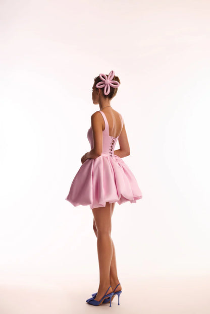Adorable Puffy Pink Glow Mini Dress