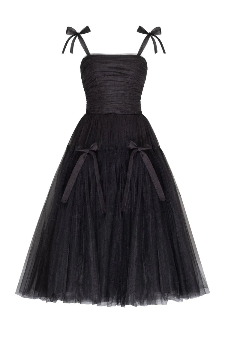 Black Bloom Lace Up Tulle Dress