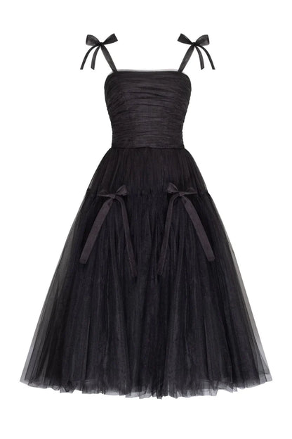 Black Bloom Lace Up Tulle Dress