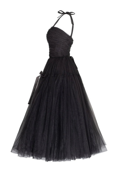 Black Bloom Lace Up Tulle Dress