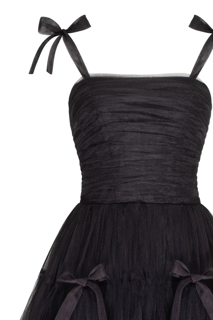Black Bloom Lace Up Tulle Dress
