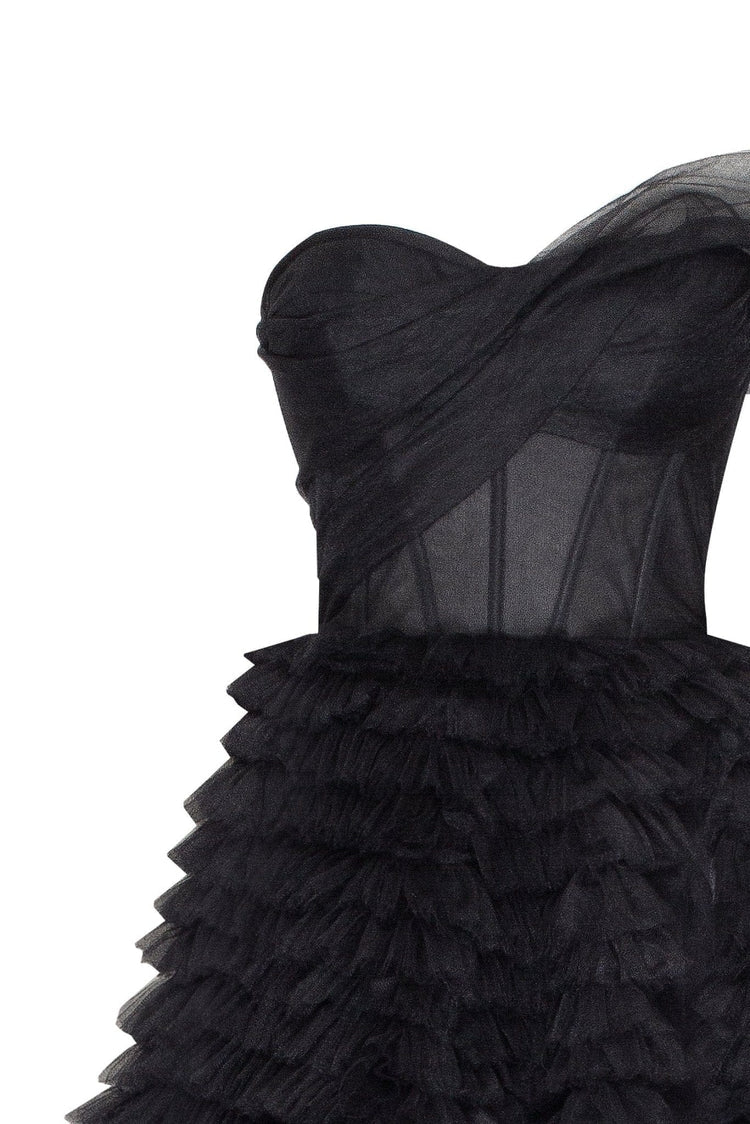 Obsidian One Shoulder Frill layered Swan Gown