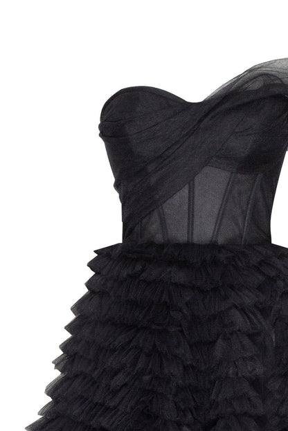 Obsidian One Shoulder Frill layered Swan Gown