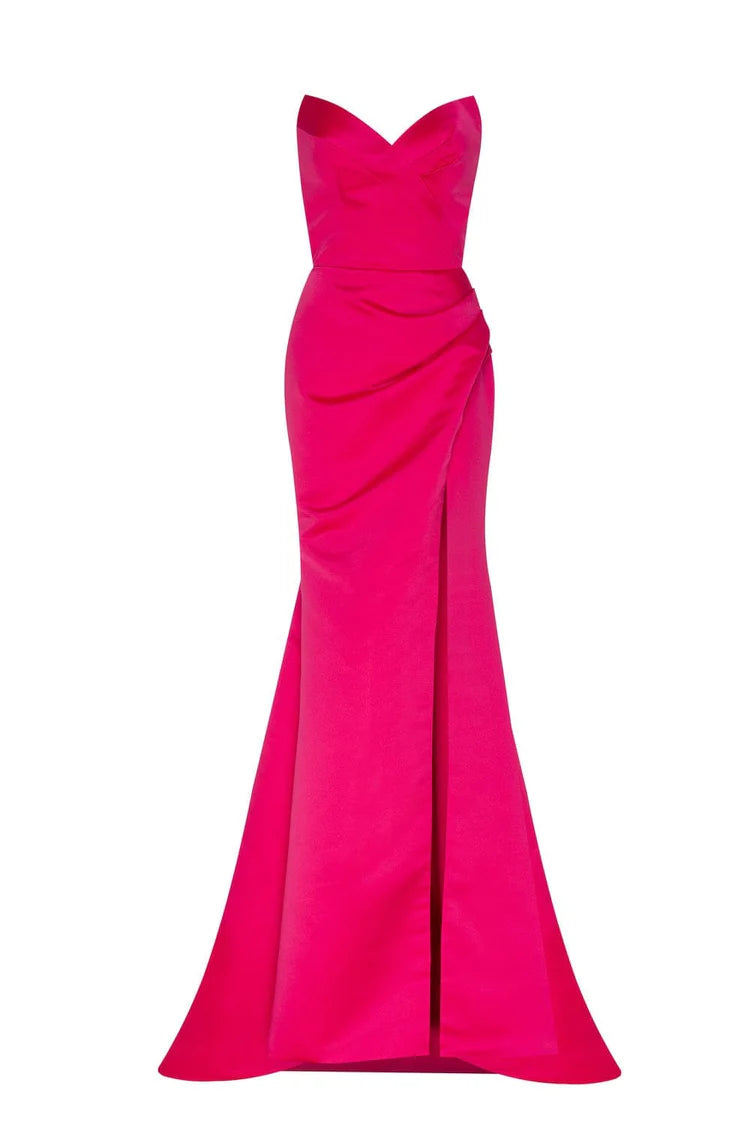 Fuchsia Siren evening gown with thigh slit