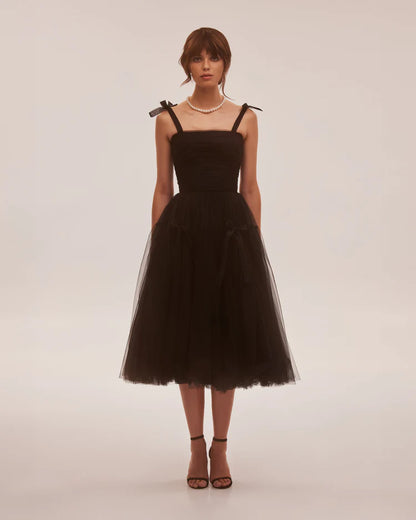 Black Bloom Lace Up Tulle Dress