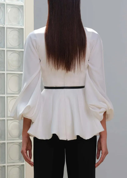 Balloon Sleeve Peplum Flare Top