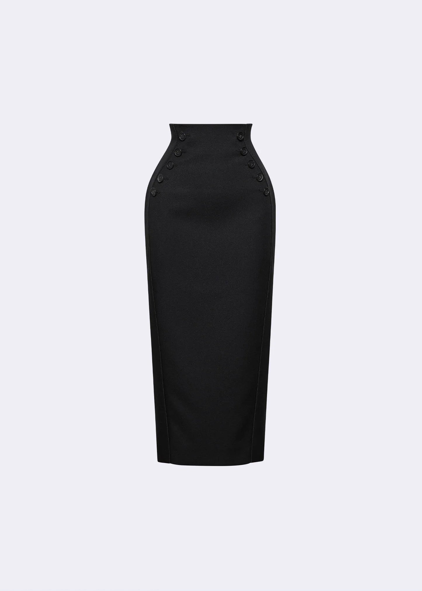 Black High Waist Formline Skirt with Button Detail