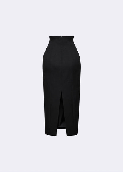 Black High Waist Formline Skirt with Button Detail