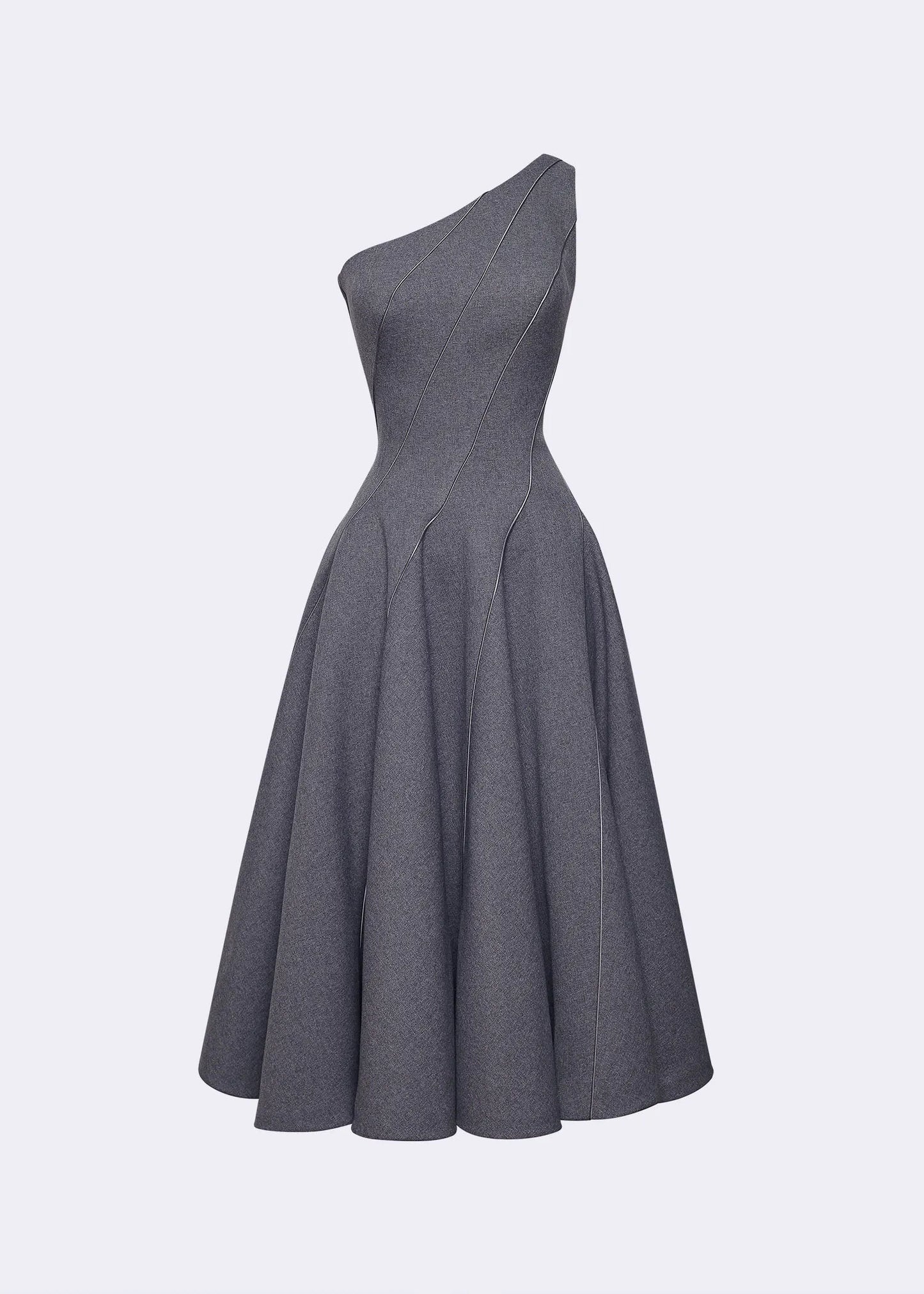 Grey One Shoulder Stormline Cut Dress