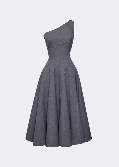 Grey One Shoulder Stormline Cut Dress