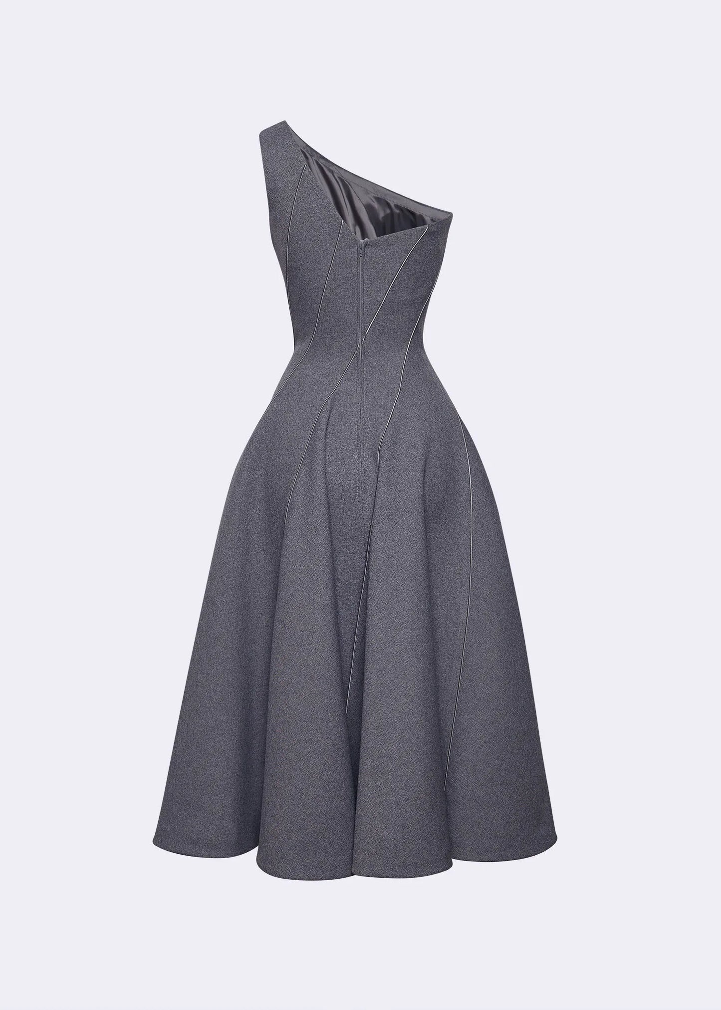 Grey One Shoulder Stormline Cut Dress