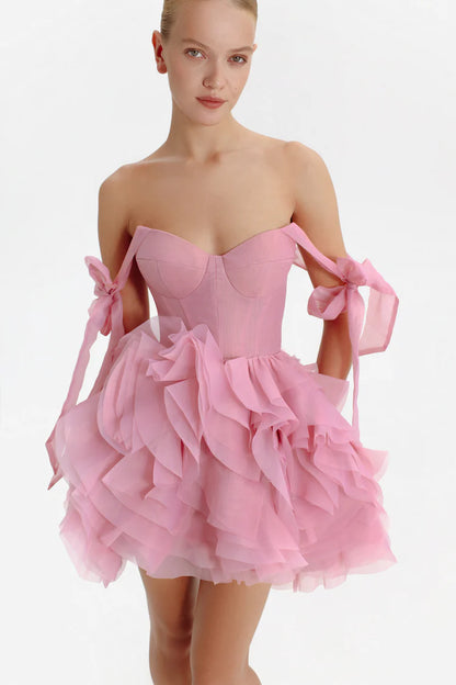 Rosy Bloom Layered Petals Dress