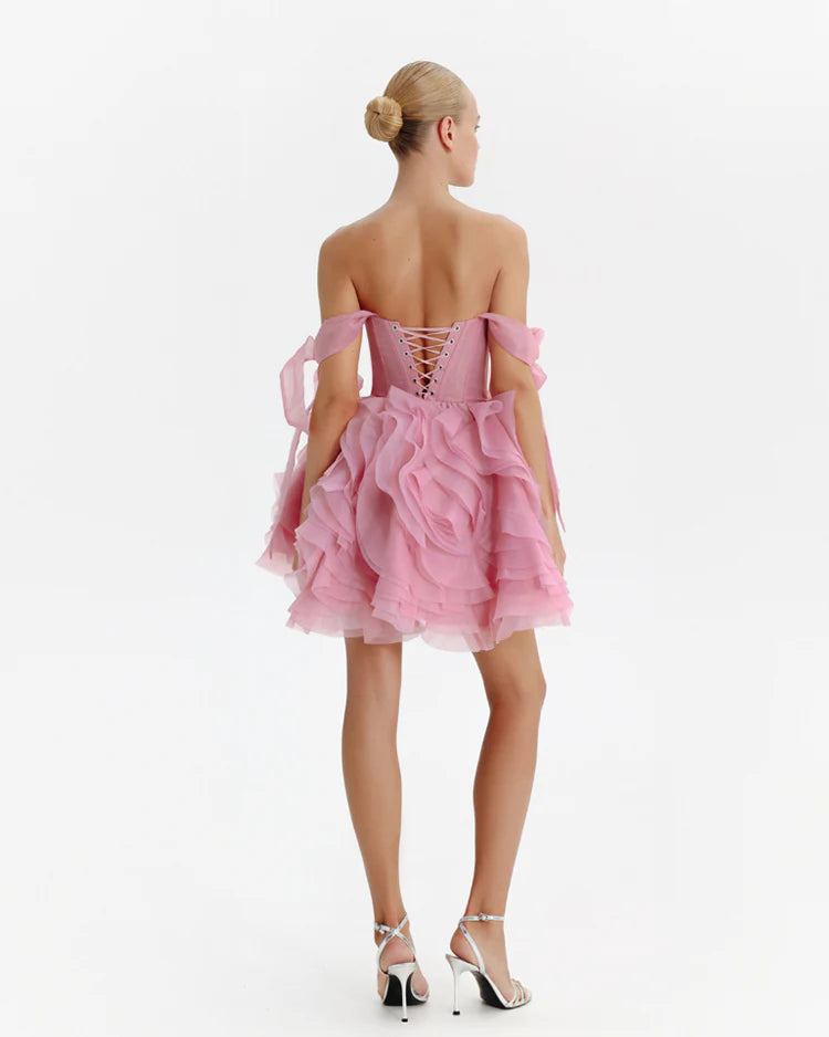 Rosy Bloom Layered Petals Dress