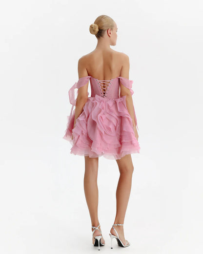 Rosy Bloom Layered Petals Dress