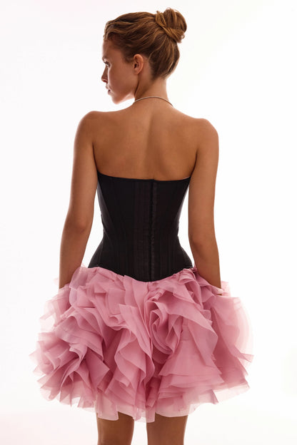 Strapless Corset Top & Ruffled Tulle Mini Skirt Set