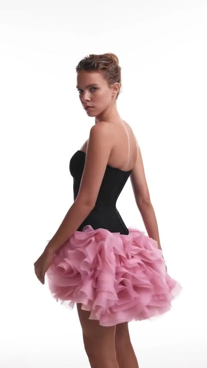 Strapless Corset Top & Ruffled Tulle Mini Skirt Set