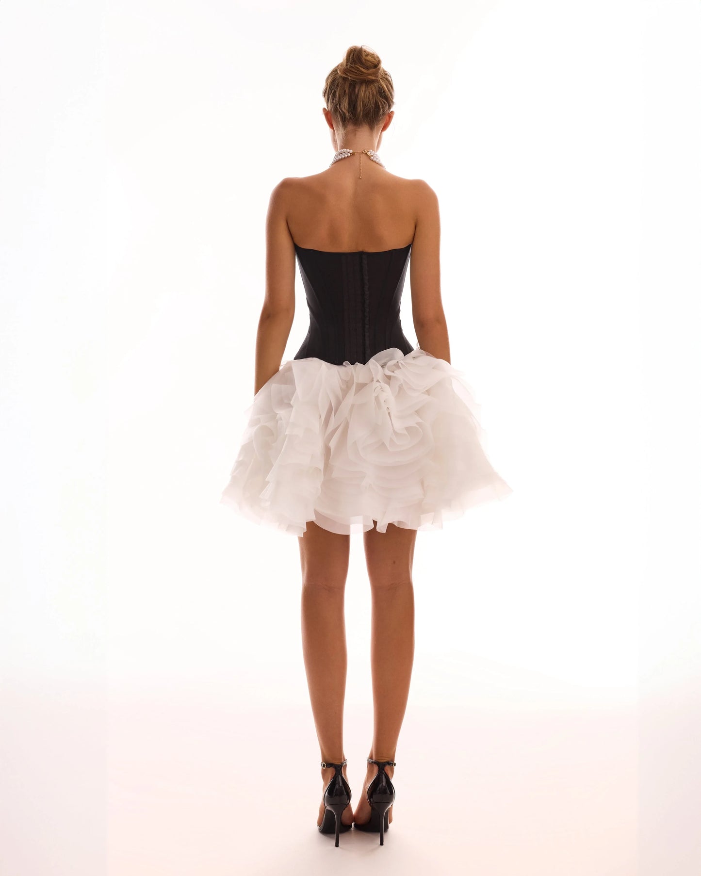 Strapless Corset Top & Ruffled Tulle Mini Skirt Set