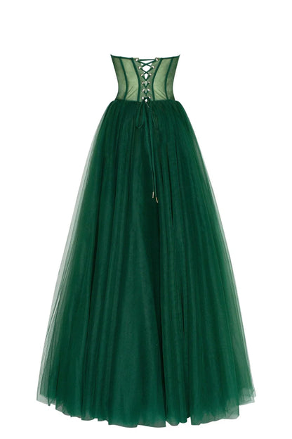 Forest Green Tulle Muse Gown with a Corset Bustier