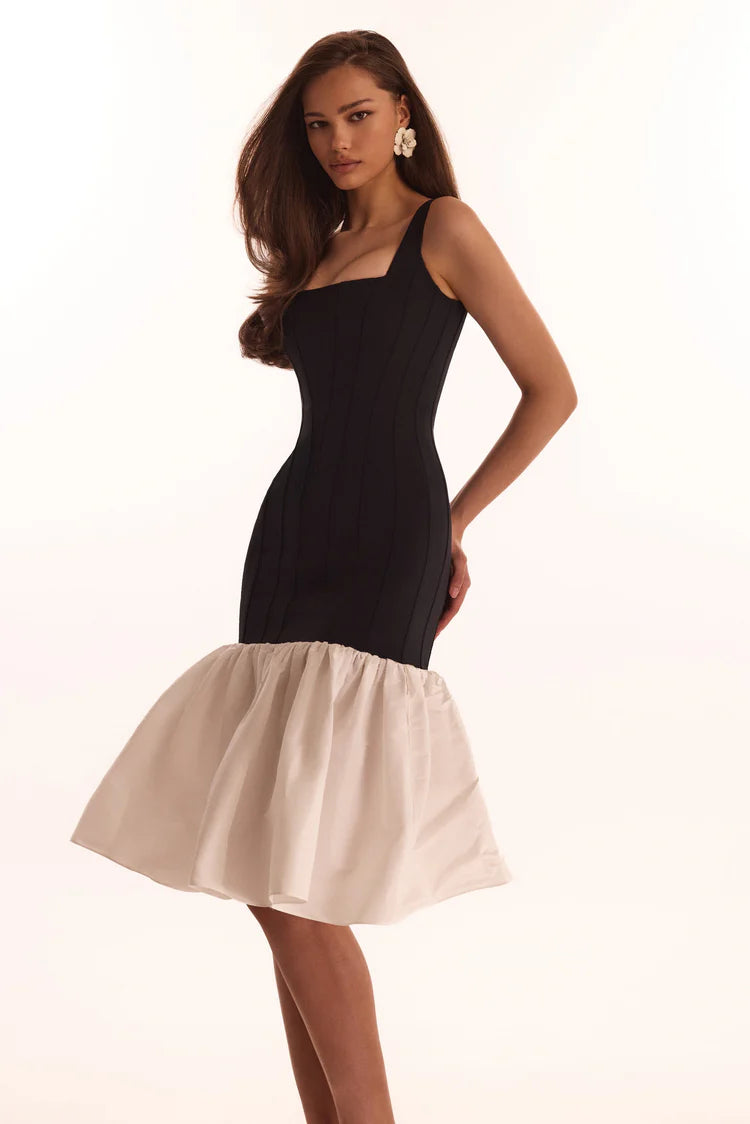 Black Contour maxi dress with Ivory Puffy Tiered Skirt, Parisienne